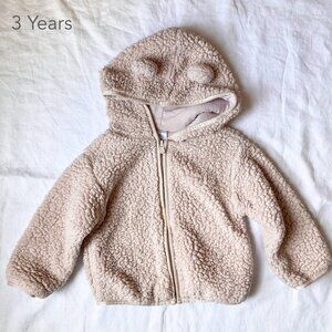 💙2/$25 GAP 3 Years Toddler Girl Pink Bear Ears Fuzzy Sherpa Jacket Cozy